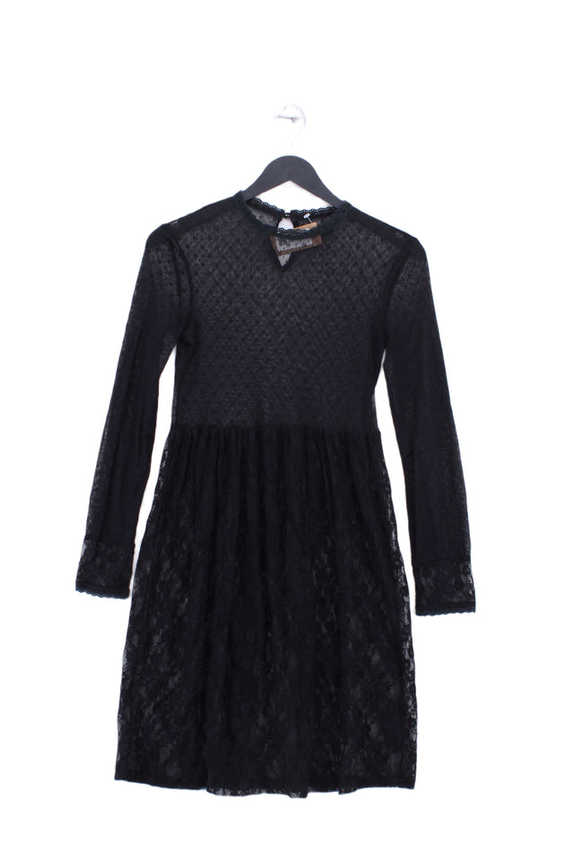 New Look Women's Midi Dress UK 8 Black Nylon with Elastane, Cotton