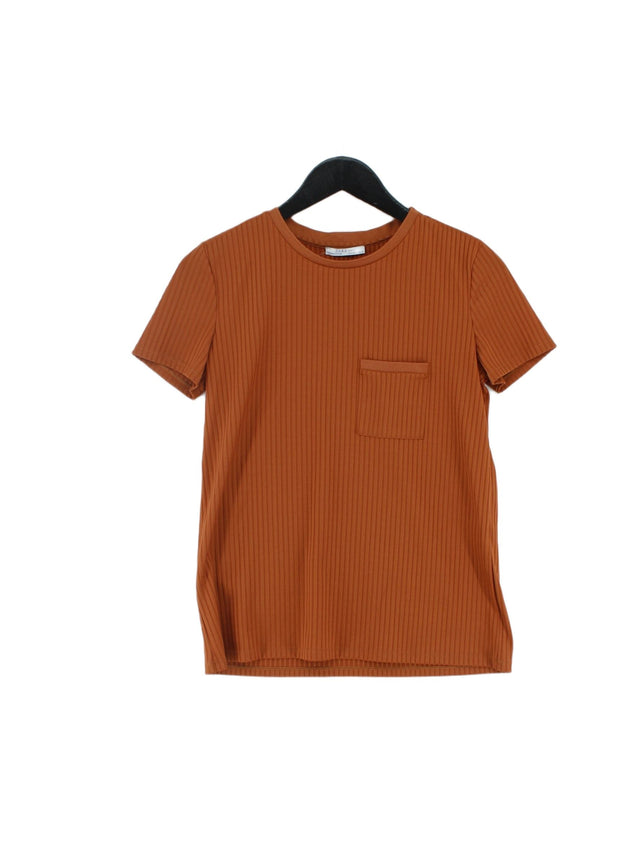 Zara Women's T-Shirt S Brown Polyester with Elastane