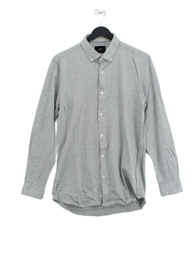 Moss London Men's Shirt Chest: 39 in Grey 100% Cotton