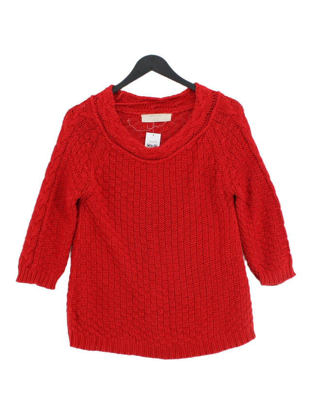 Zara Knitwear Women's Jumper S Red 100% Cotton