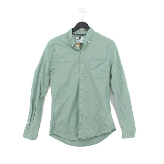 Topman Men's T-Shirt S Green Cotton with Elastane