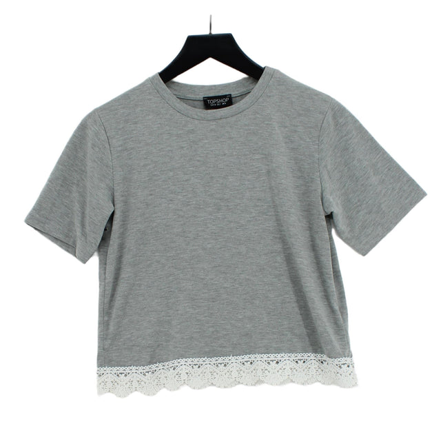 Topshop Women's T-Shirt UK 6 Grey Polyester with Viscose