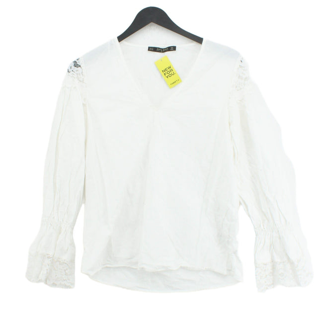 Zara Women's Blouse S White Cotton with Polyamide