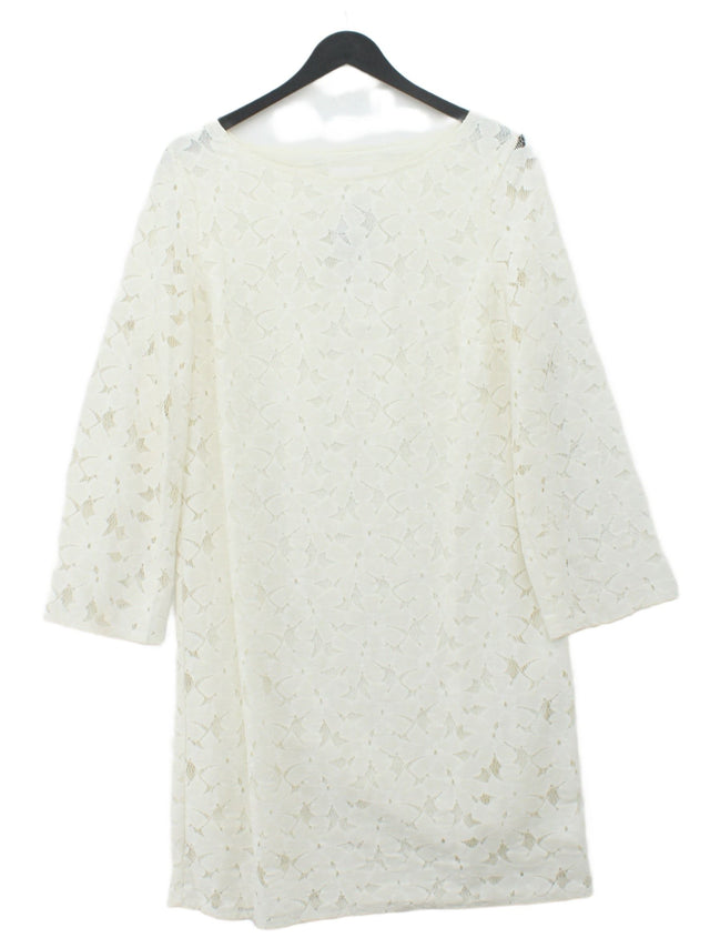 Soft Grey Women's Midi Dress UK 10 Cream Cotton with Polyamide