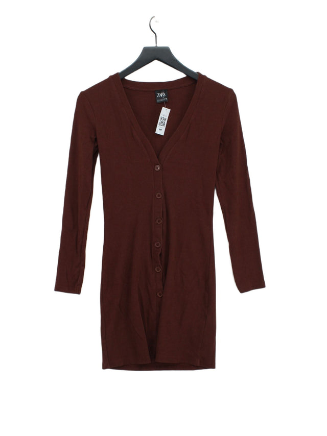Zara Women's Midi Dress S Brown 100% Cotton