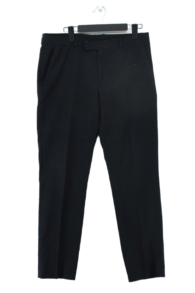 Moss London Men's Trousers W 34 in Black Polyester with Viscose