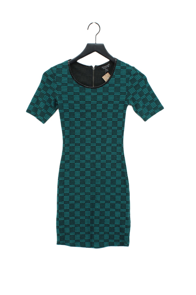 Topshop Women's Mini Dress UK 6 Green Cotton with Polyester, Elastane