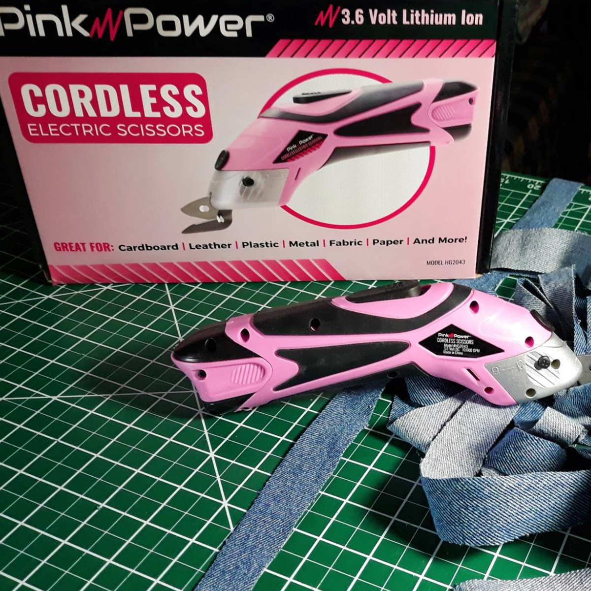 Pink Power Electric Fabric Scissors Box Cutter for Crafts, Sewing