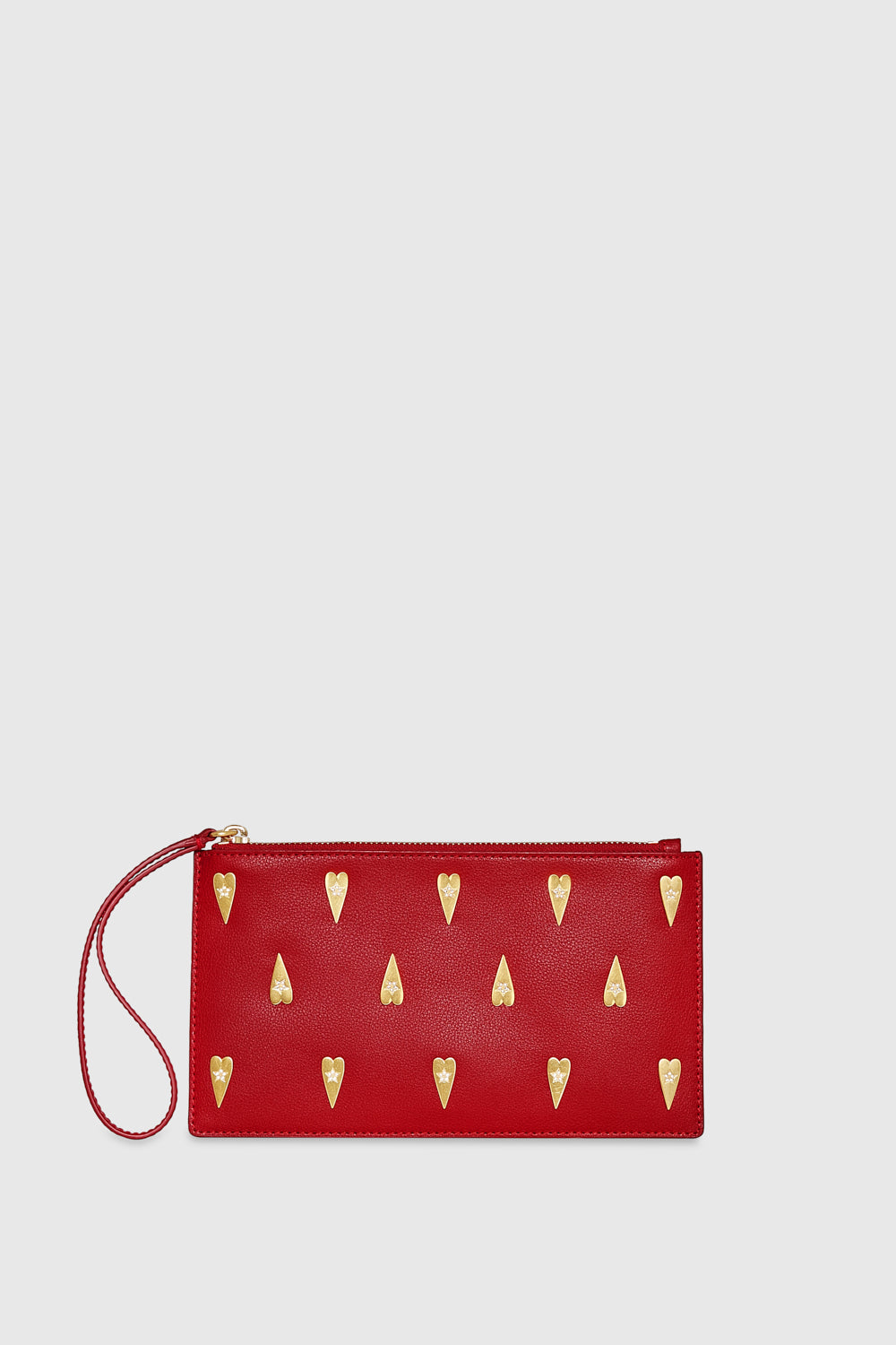 Shop Rebecca Minkoff Medium Heart Studded Pouch In Chili