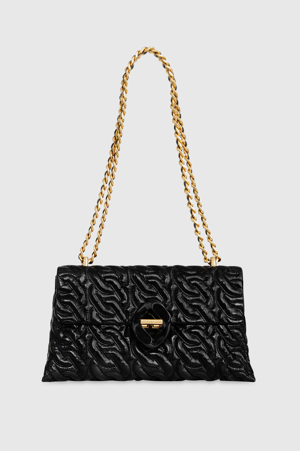 Shop Rebecca Minkoff Double Gusset Crossbody With Chain Quilt Bag In Black/antique Brass
