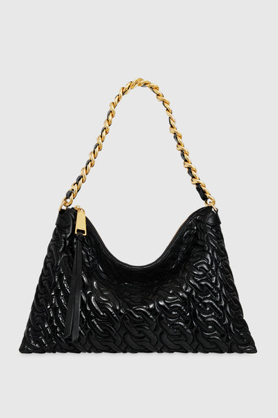 Rebecca Minkoff | Chevron Quilted Love Crossbody with Chain Inset | Black/Antique Brass