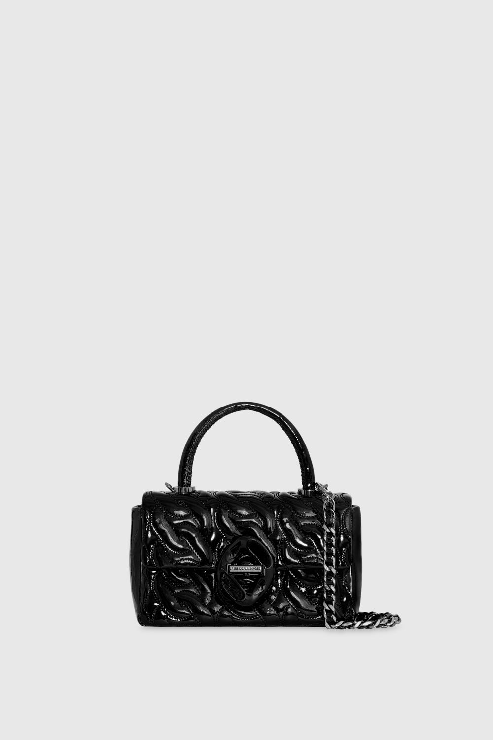 Shop Rebecca Minkoff Top Handle Crossbody With Chain Quilt Bag In Black/black Shellac