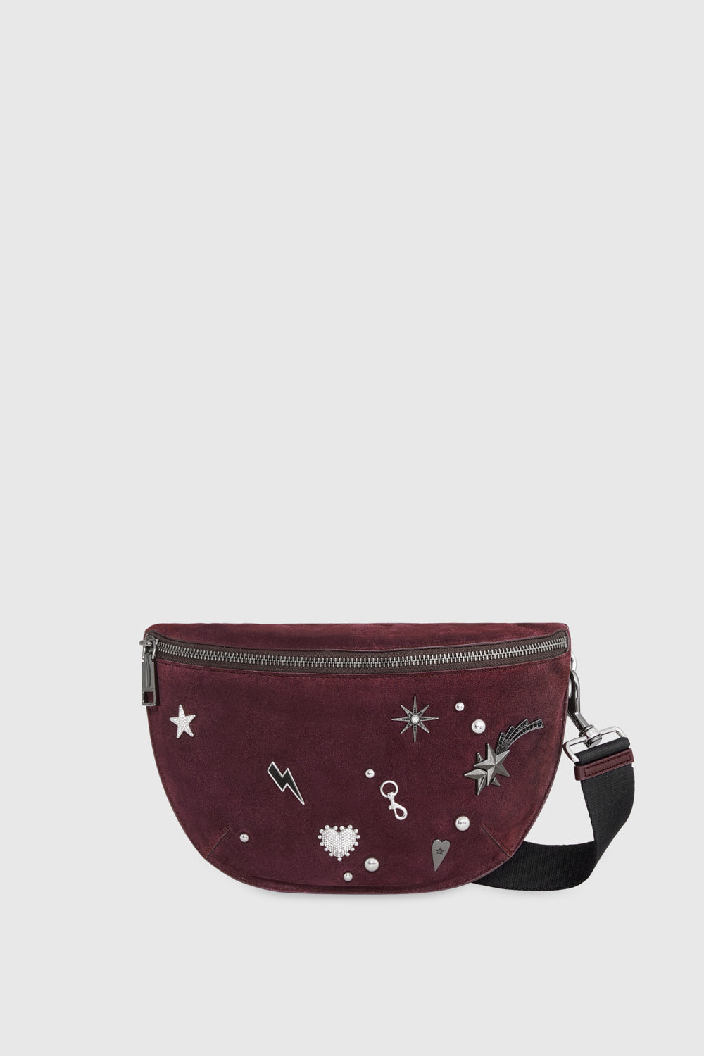 Shop Rebecca Minkoff Darren Belt Bag With Celestial Studs In Garnet