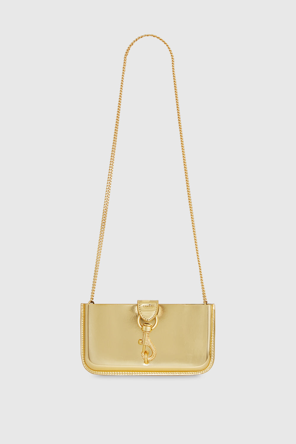 Shop Rebecca Minkoff Phone Crossbody With Crystal Dog Clip Bag In Gold