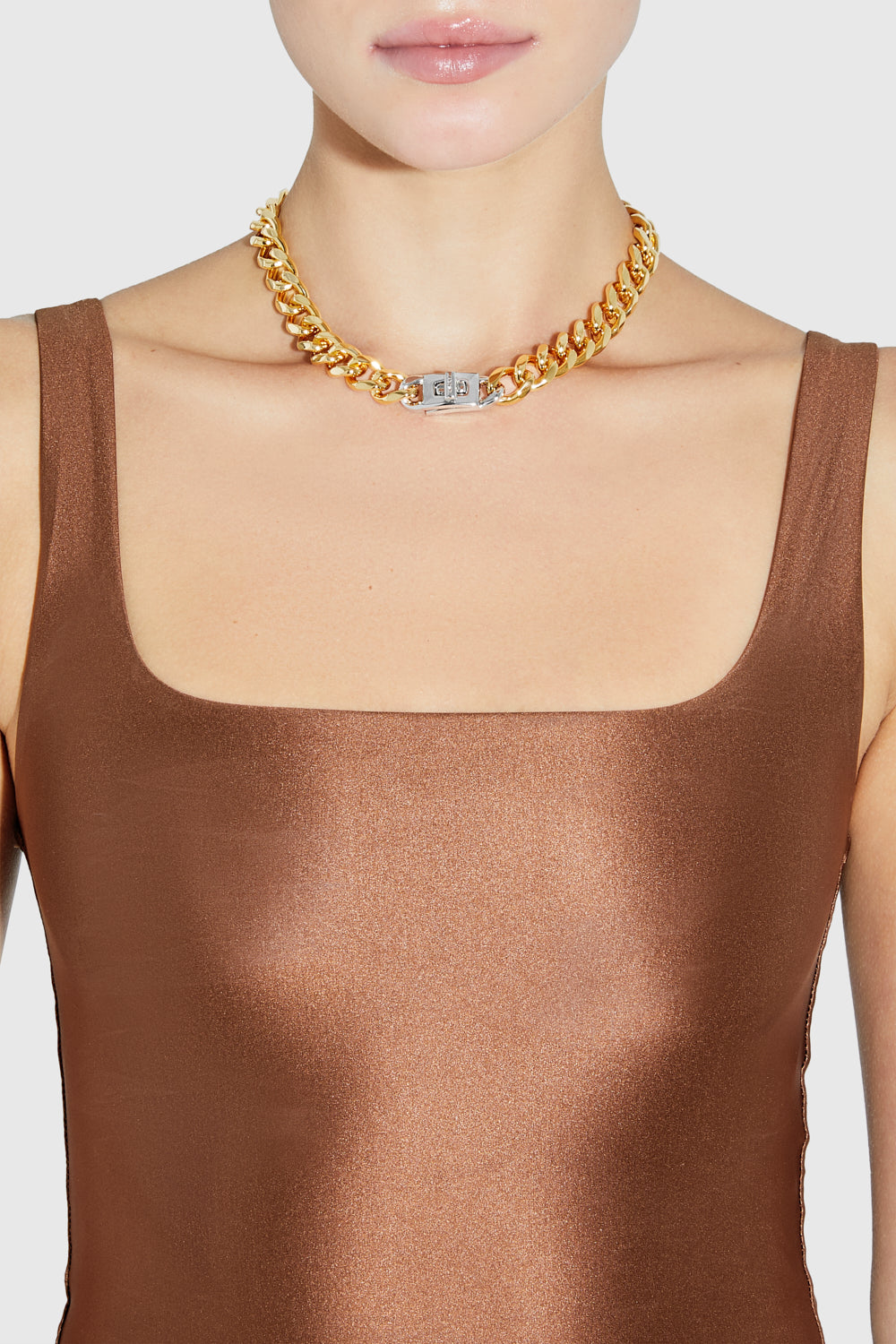 Shop Rebecca Minkoff Pad Lock Curb Chain Necklace In Gold