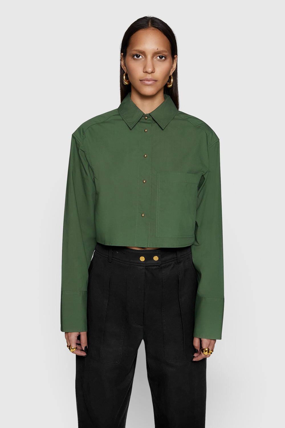 Shop Rebecca Minkoff Layne Cropped Shirt In Moss