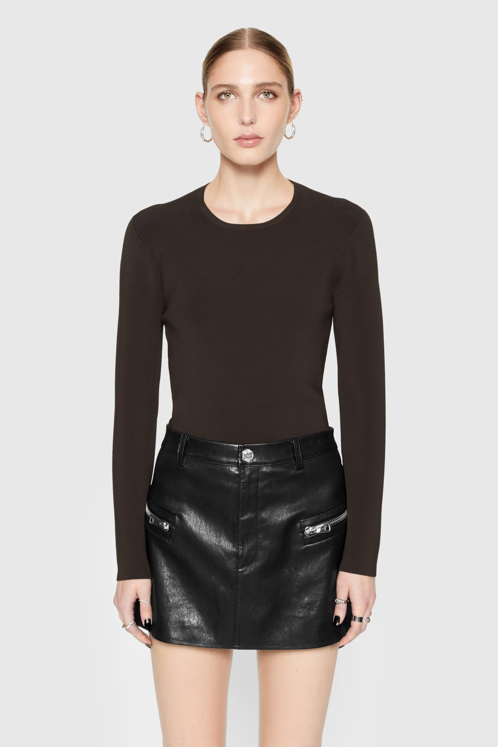 Shop Rebecca Minkoff Bonnie Long Sleeve Sweater In Black Coffee