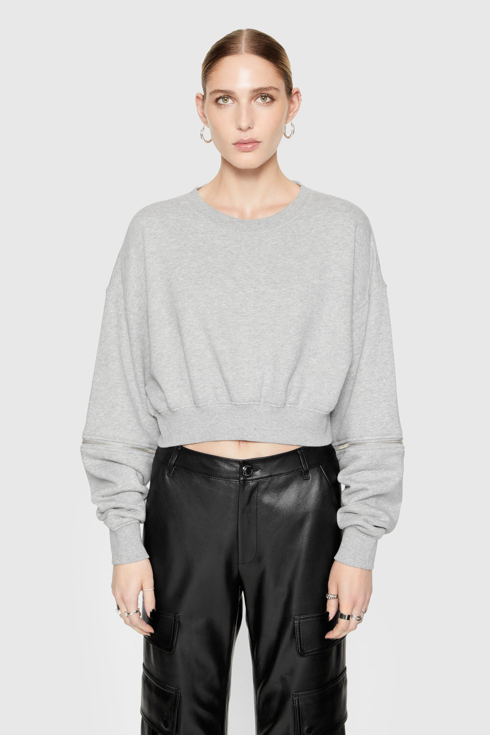 Shop Rebecca Minkoff Annie Zip Sleeve Sweatshirt In Grey