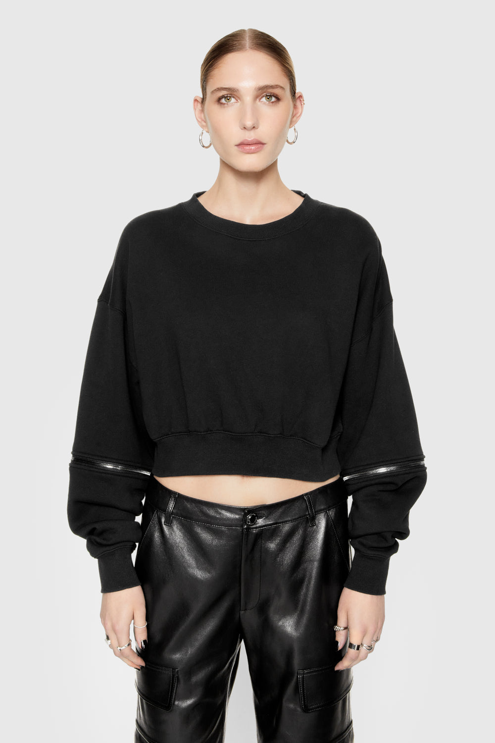 Shop Rebecca Minkoff Annie Zip Sleeve Sweatshirt In True Black