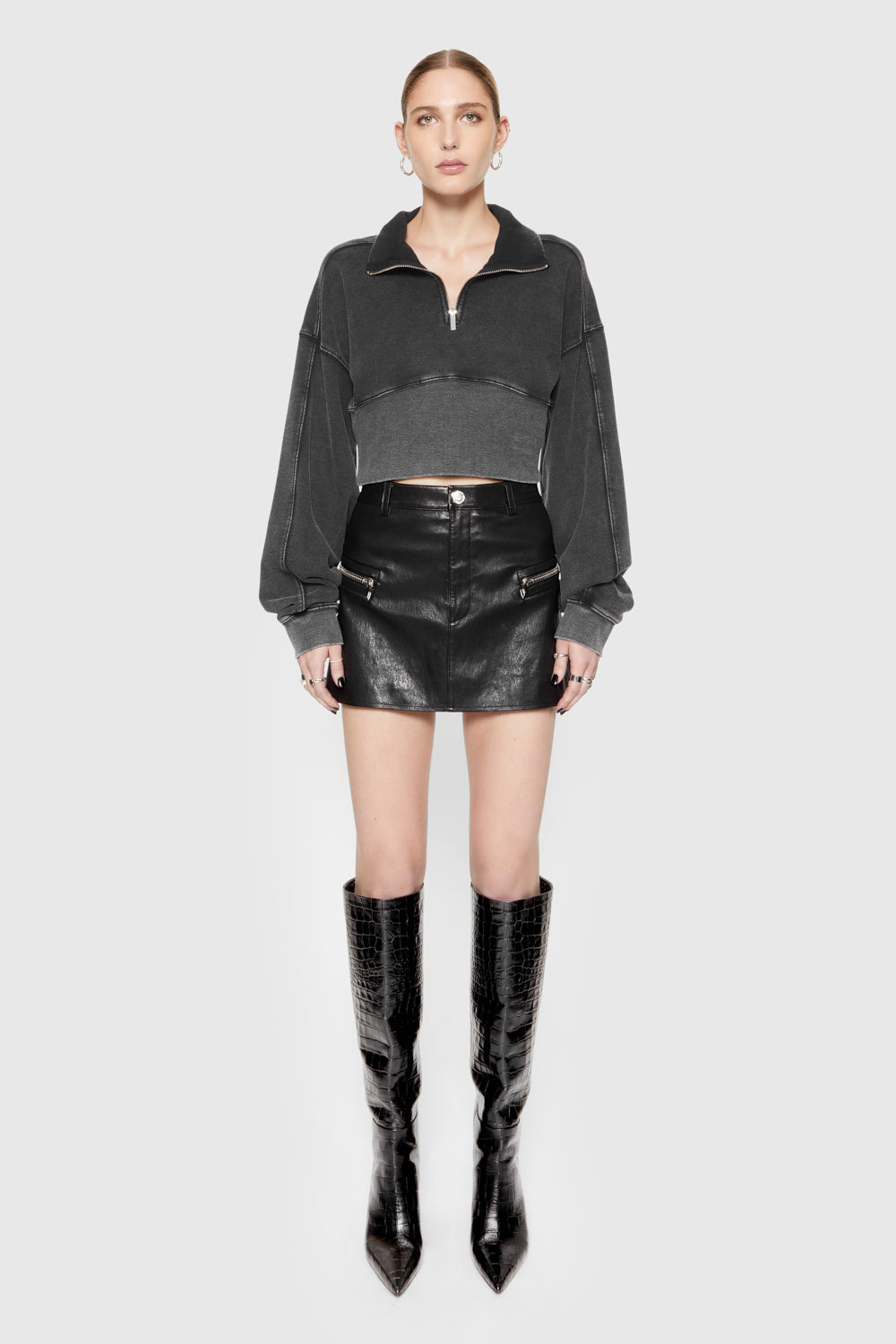 Shop Rebecca Minkoff Poppy Leather Mini Skirt In True Black