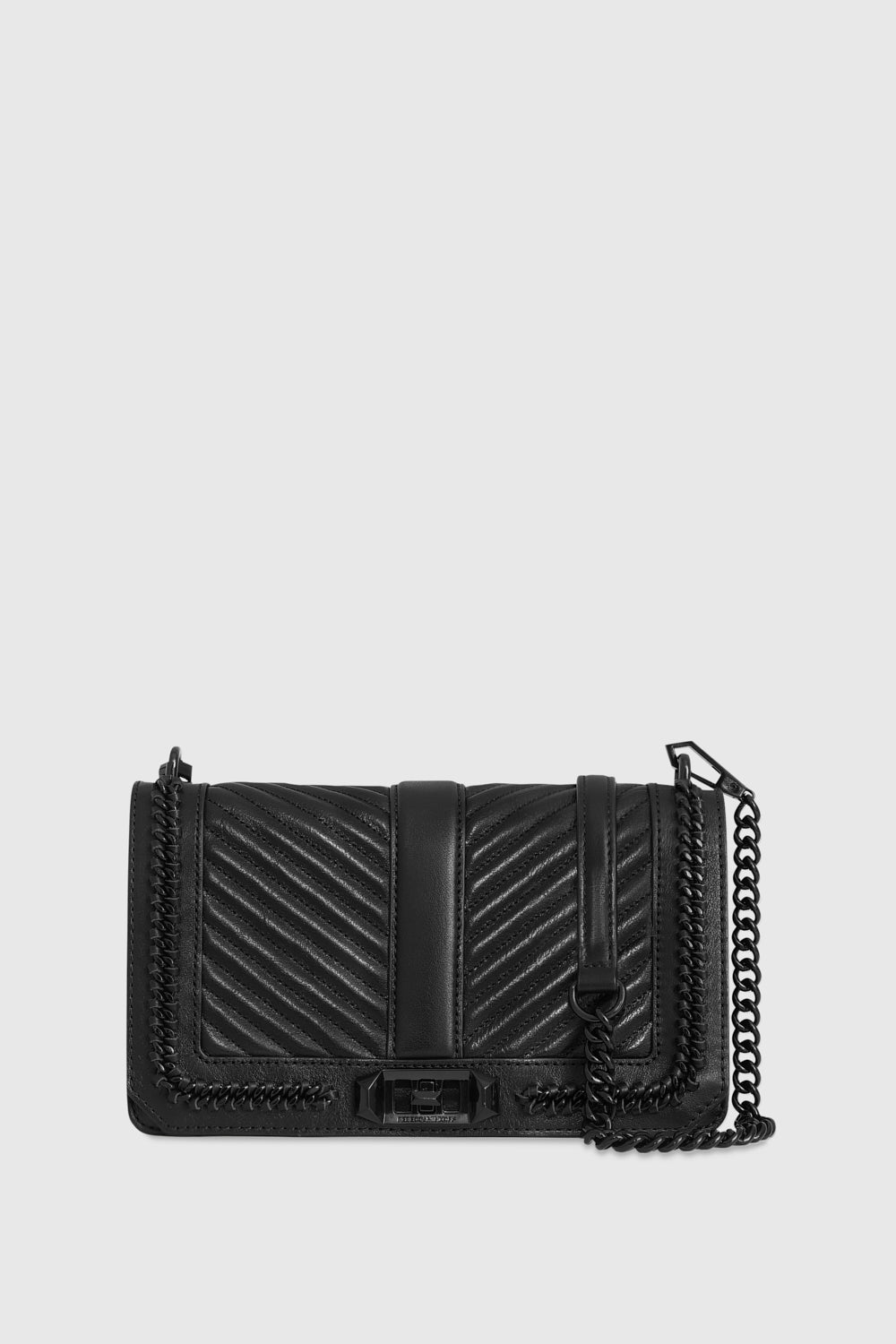 Rebecca Minkoff Chevron Quilted Love Crossbody With Chain Inset Bag In Black/Black Shellac
