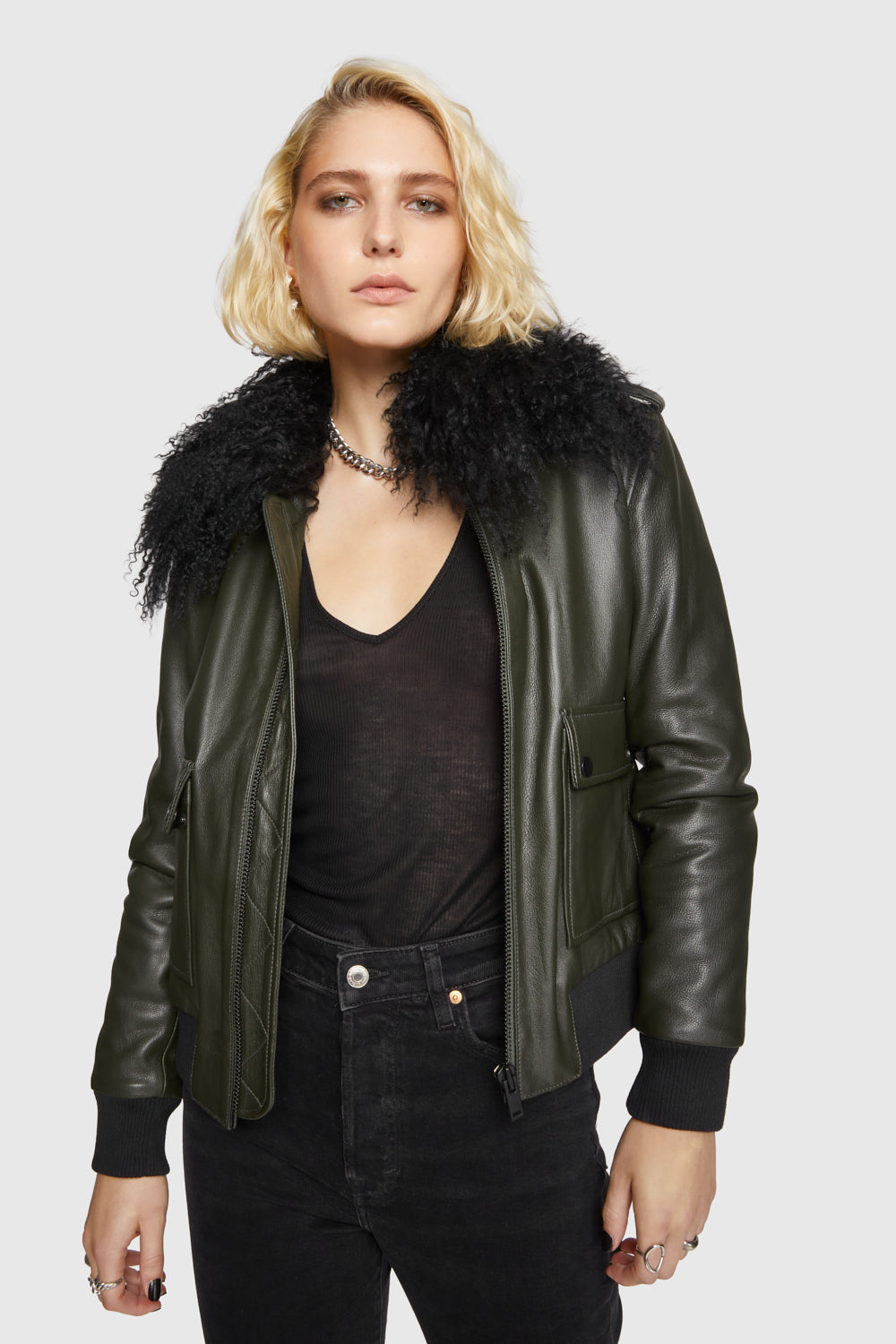 Shop Rebecca Minkoff Orly Aviator Jacket In Green