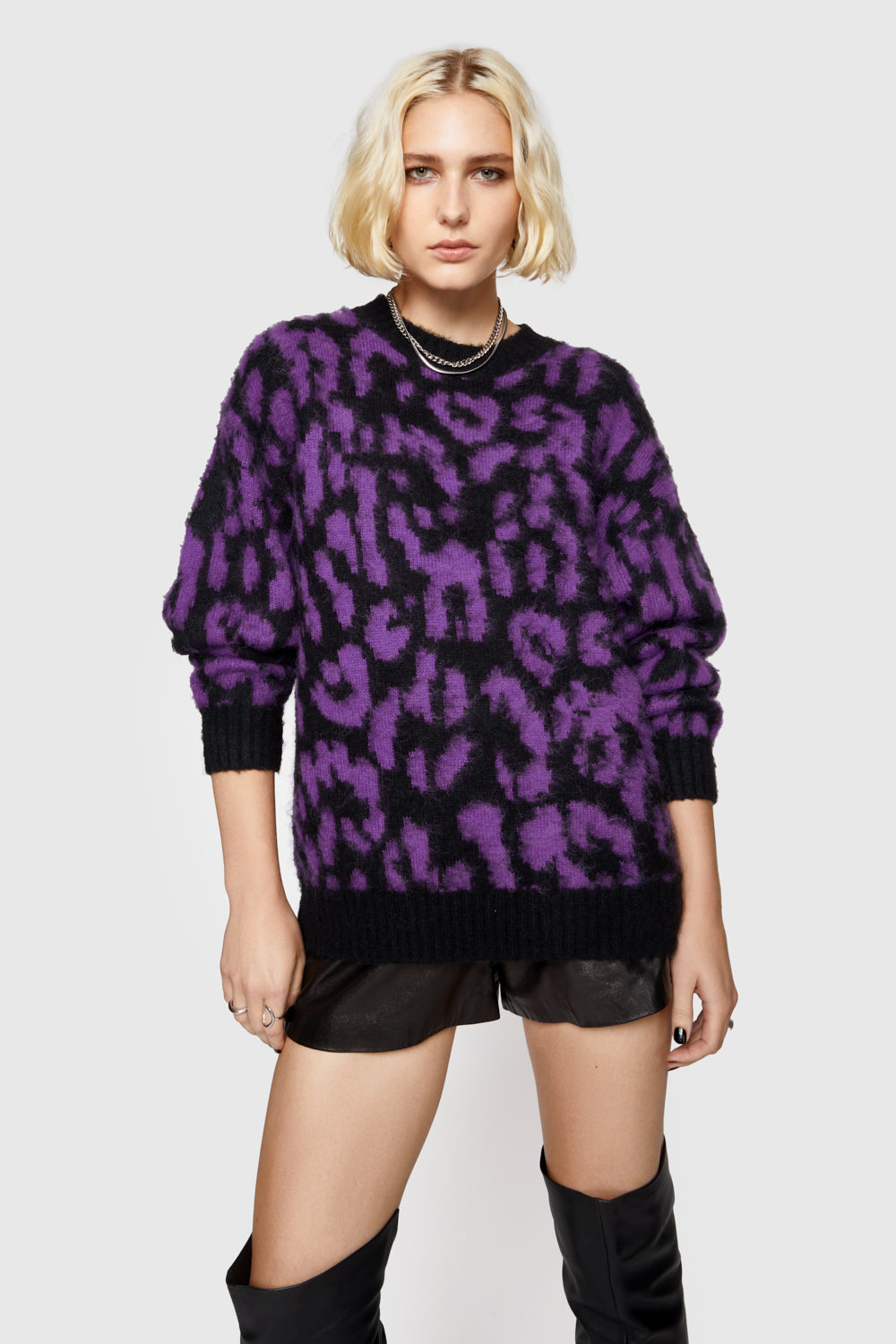 Shop Rebecca Minkoff Gordon Leopard Sweater In Purple/black