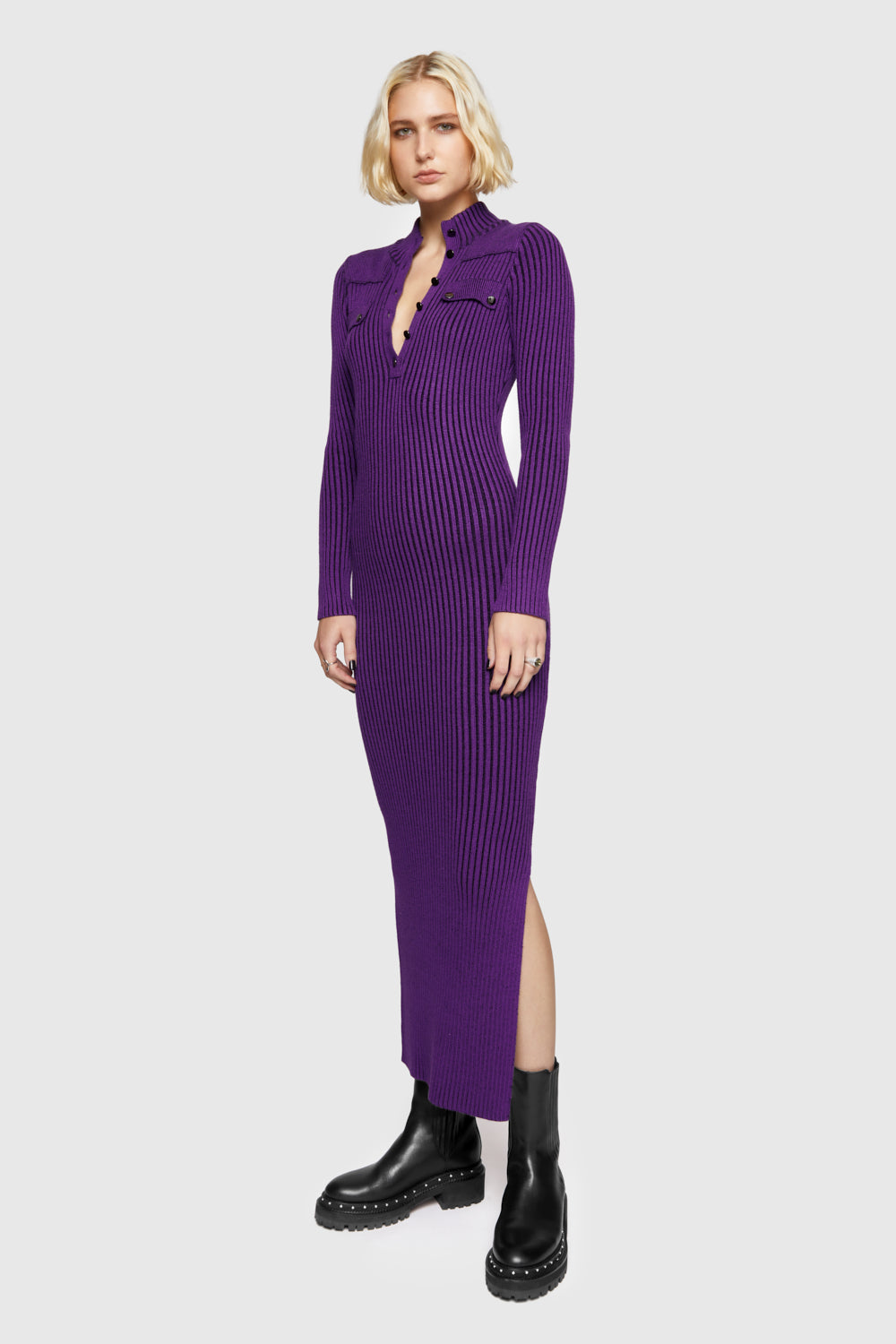 Shop Rebecca Minkoff Alana Military Henley Sweater Dress In Purple