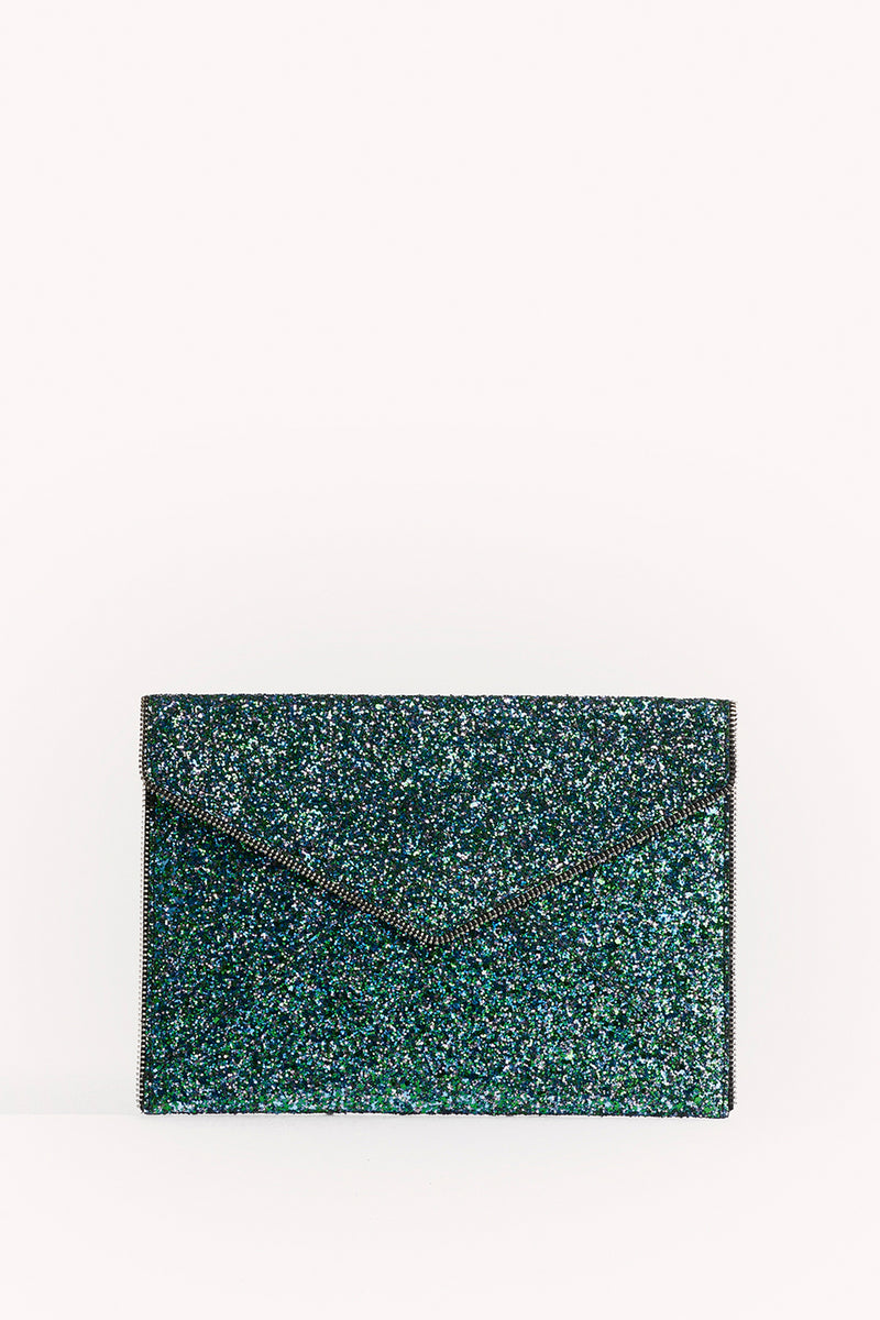 Rebecca Minkoff Glitter Leo Clutch | Evening Clutch Bag |  In Mermaid