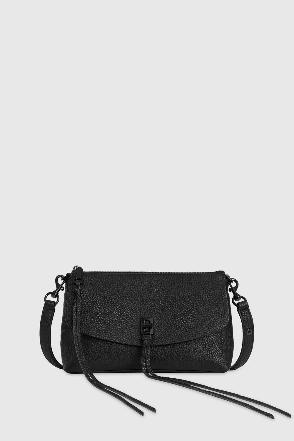 Shop Rebecca Minkoff Darren Top Zip Crossbody Bag In Black/black Shellac