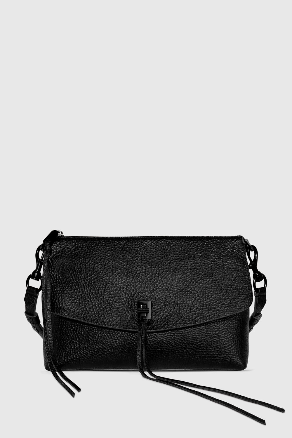 Shop Rebecca Minkoff Darren Top Zip Shoulder Bag In Black/black Shellac