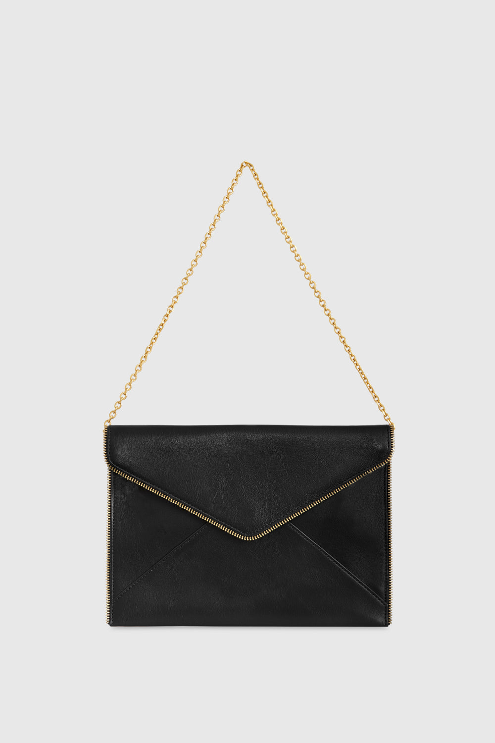 Shop Rebecca Minkoff Leo Clutch With Chain Strap Bag In Black/light Gold