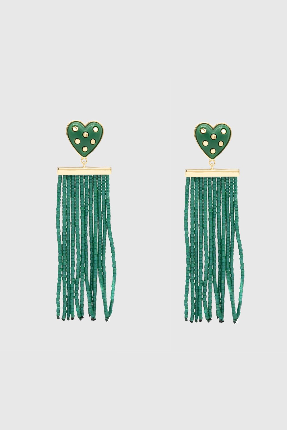 Studded Heart Fringe Seed Bead Earrings