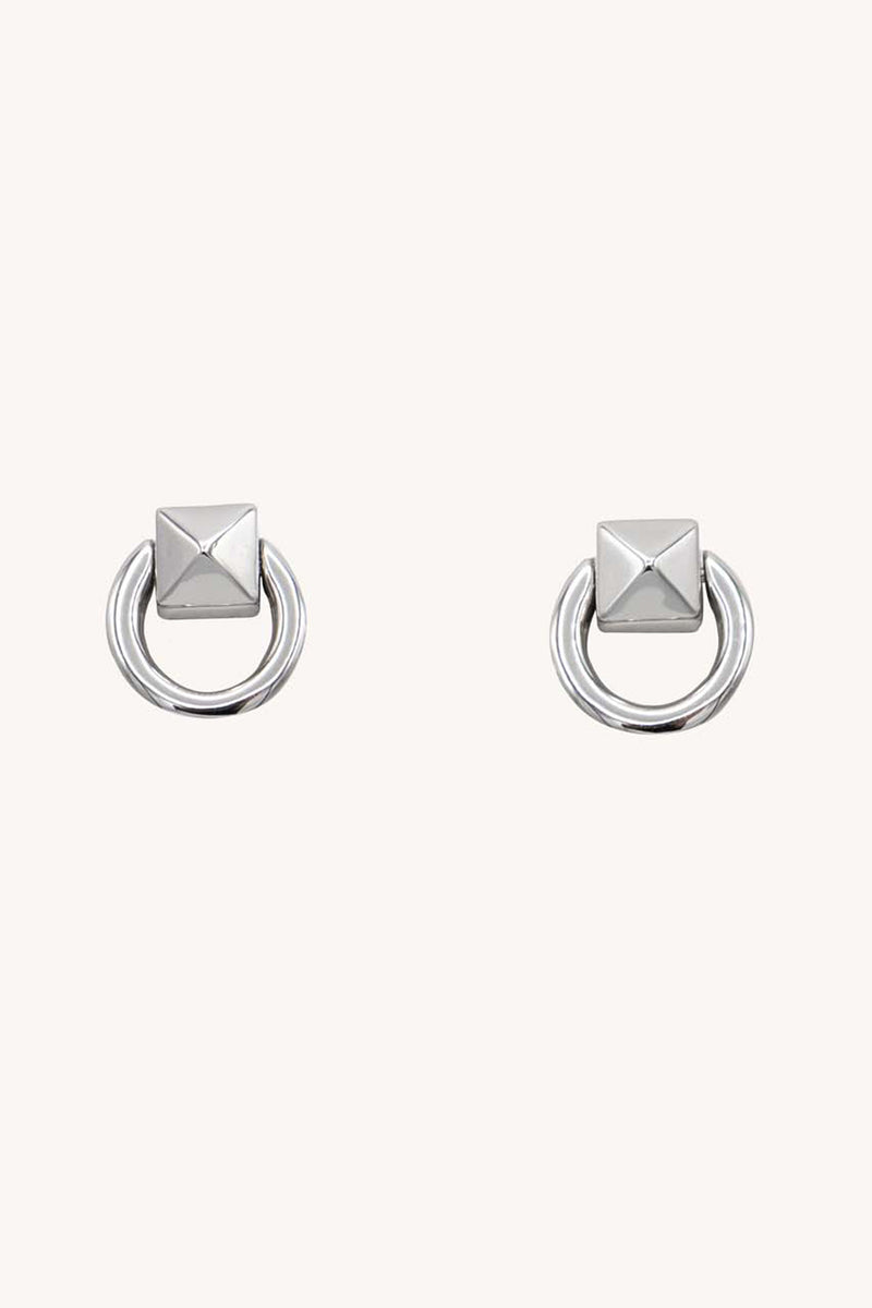 Rebecca Minkoff Mini Pyramid Stud Door Knocker Earring In Silver With Montana