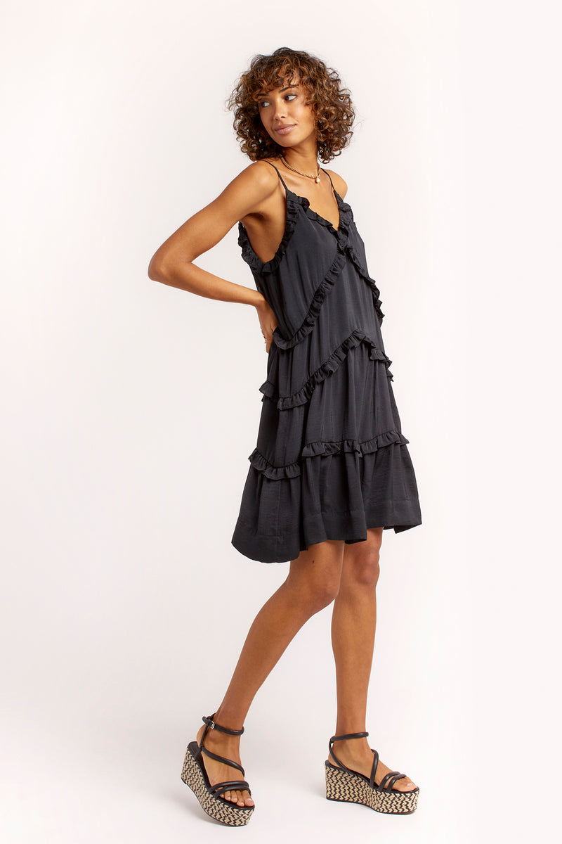 REBECCA MINKOFF Sasha Dress | Black Ruffle Trim Mini Dress | Rebecca Minkoff