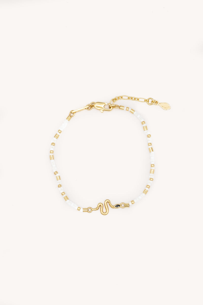 Rebecca Minkoff Snake Seed Bead Bracelet In Gold/white