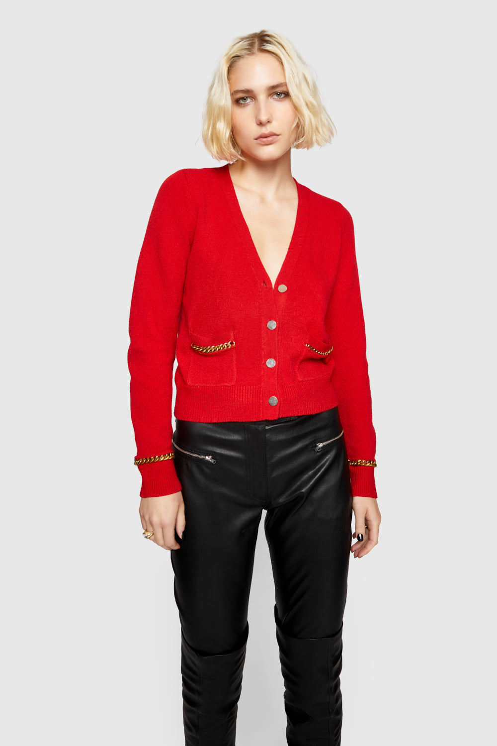 Shop Rebecca Minkoff Edie Chain Cardigan Sweater In Valentine