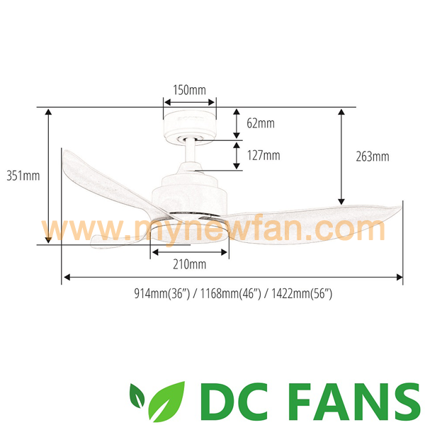 Acorn DC-356 (36"/46"/56") product dimension chart