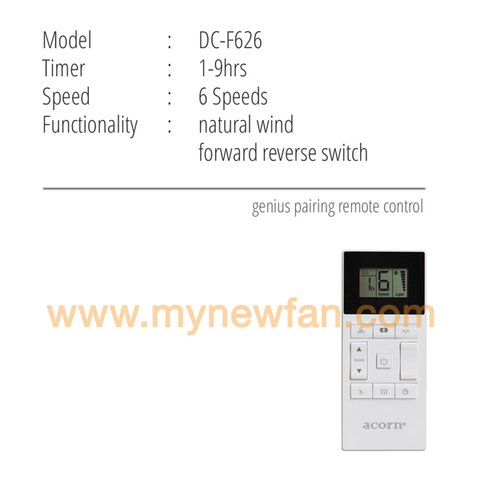 Acorn DC-356 (36"/46"/56") remote specification