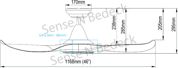 EFENZ TROY 463 46" ceiling fan dimension chart