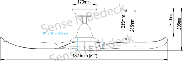 ISSAC 523 52" Ceiling fan dimension chart