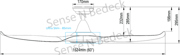 EFENZ Tiffany 603 60" ceiling fan dimension chart