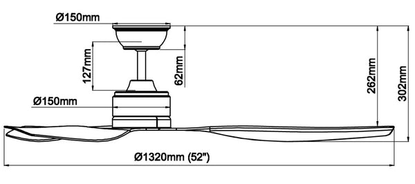 Acorn DC-159 52" with no fan light dimenion chart