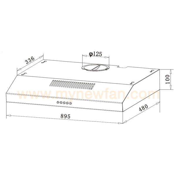 EF EFCH 9103T SS Kitchen Slimline Hood dimension chart