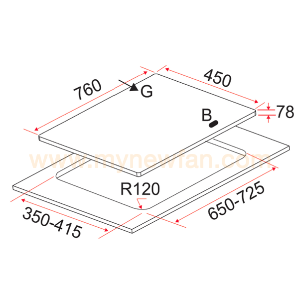 EF EFH 2763 WT VSB Kitchen Hob product dimension chart