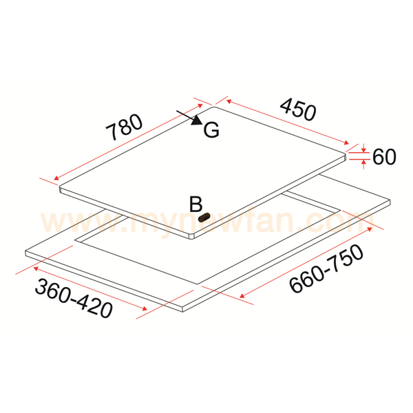 EF EFH 3762 TN VSB Kitchen Hob dimension chart