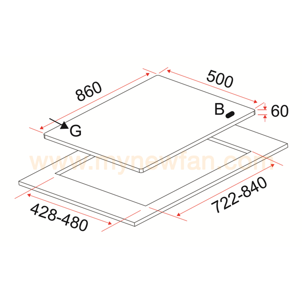 EF EFH 3971 TN VSB Kitchen Hob dimension chart