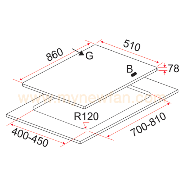 EF EFH 3976 WT VSB Kitchen Hob dimension chart