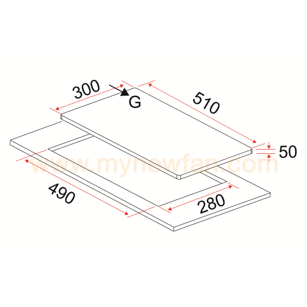 EF HB AG 130 VS A Kitchen Hob dimension chart