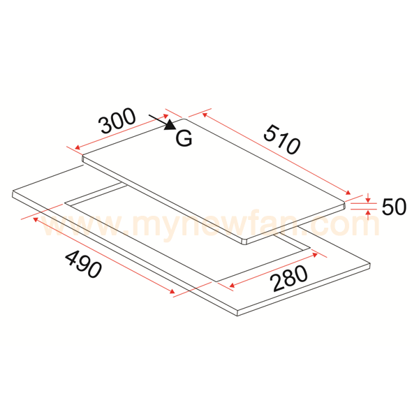 EF HB AG 230 VS A Kitchen Hob dimension chart